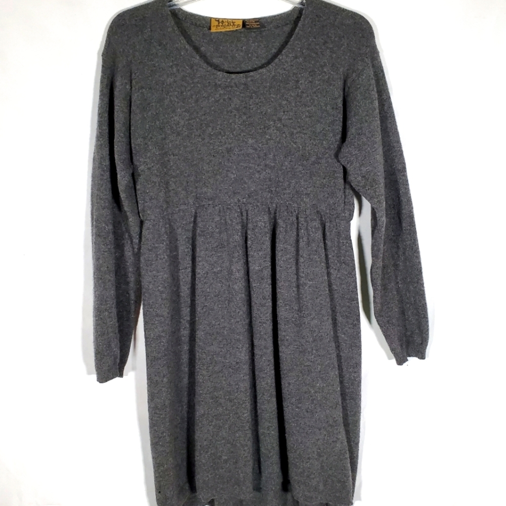 ANTHROPOLOGIE GRAY LONG SLEEVE KNIT LAMBSWOOL SWEATER TUNIC DRESS BOHO